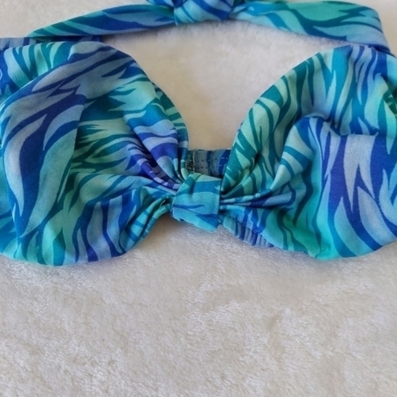 Vintage Jantzen Blue Green Wavy Pattern Two Piece Scalloped Hem Swimsuit - Picture 14 of 14